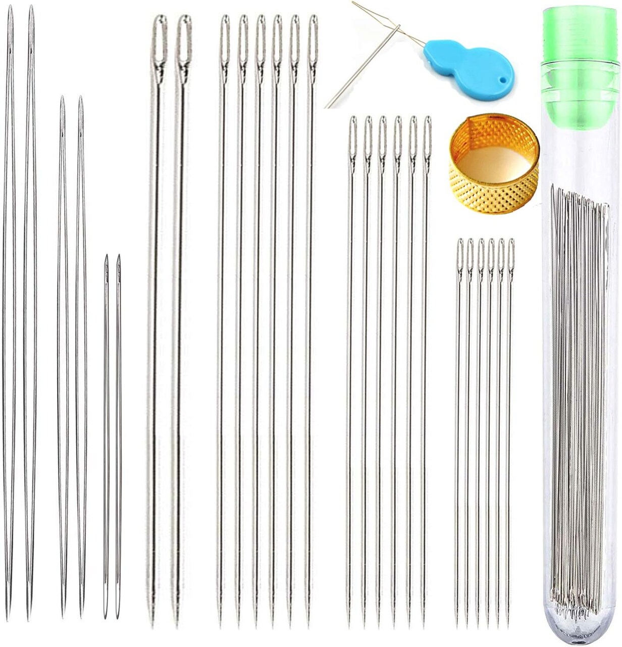 26 Pcs Assorted Beading Needles Including 6 Pcs Big Eye Beading Needles + 20 Pcs Long Straight Beading Thread Needles with Needle Bottle